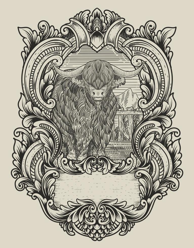 ilustração vintage touro com estilo de gravura vetor