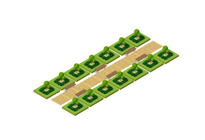 Parque 3D isométrico com um verde vetor