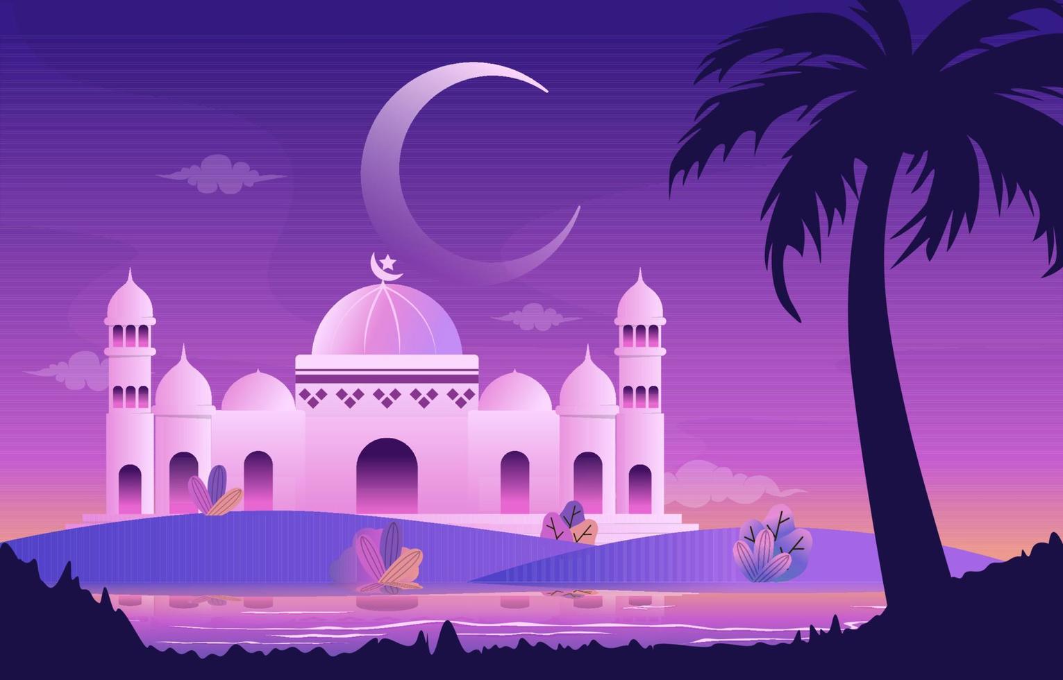 noite mesquita ramadan kareem eid mubarak islâmico islâmico celebração cartão vetor