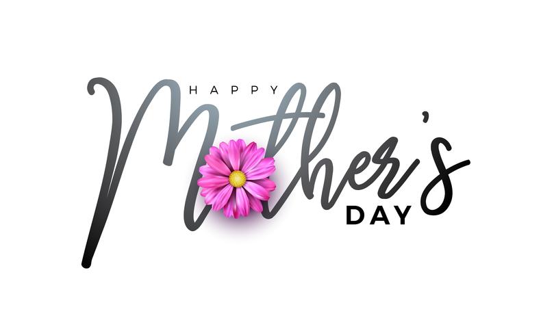 Feliz dia das mães cartão design com flor e typographiy carta vetor