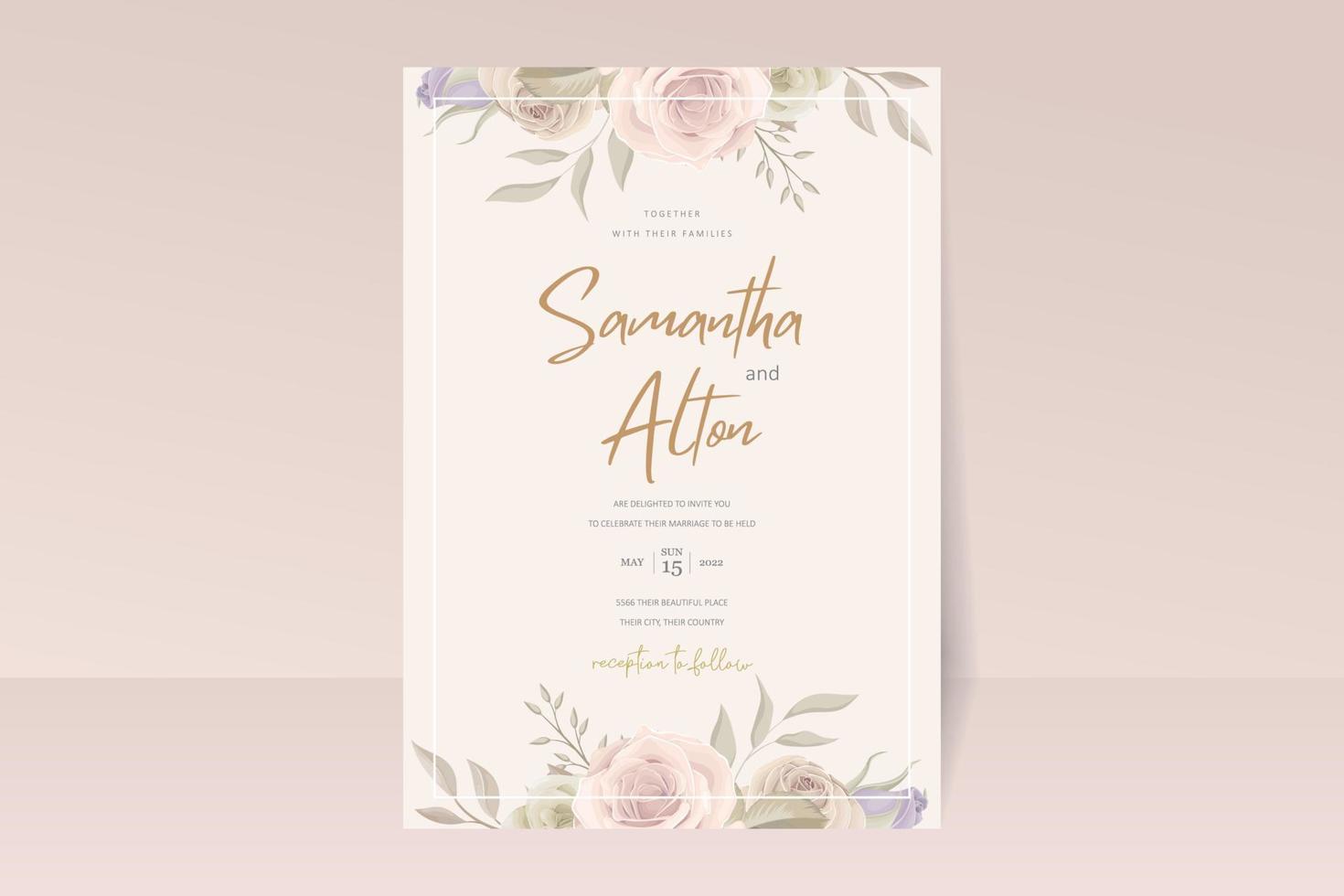 modelo de cartão de convite de casamento com design floral vetor