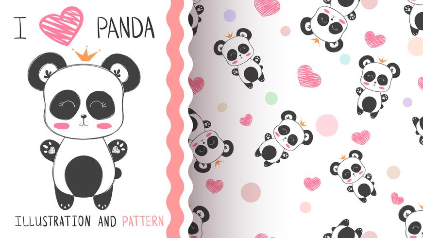 Panda bonito princesa - padrão sem emenda vetor