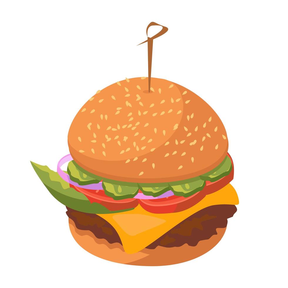 hambúrguer grande realista em fundo branco - vetor