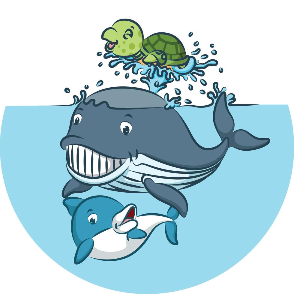 a baleia e o tubarão estão brincando com a tartaruga verde vetor