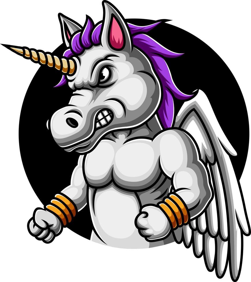 design do logotipo do mascote do unicórnio zangado vetor