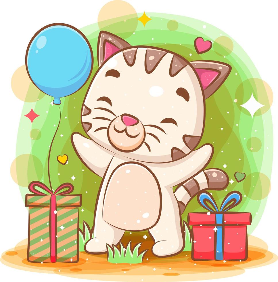 gato fofo comemoração feliz aniversário vetor