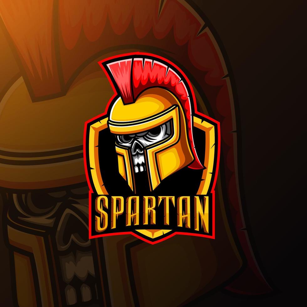 Mascote do crânio espartano e design do logotipo do esporte vetor