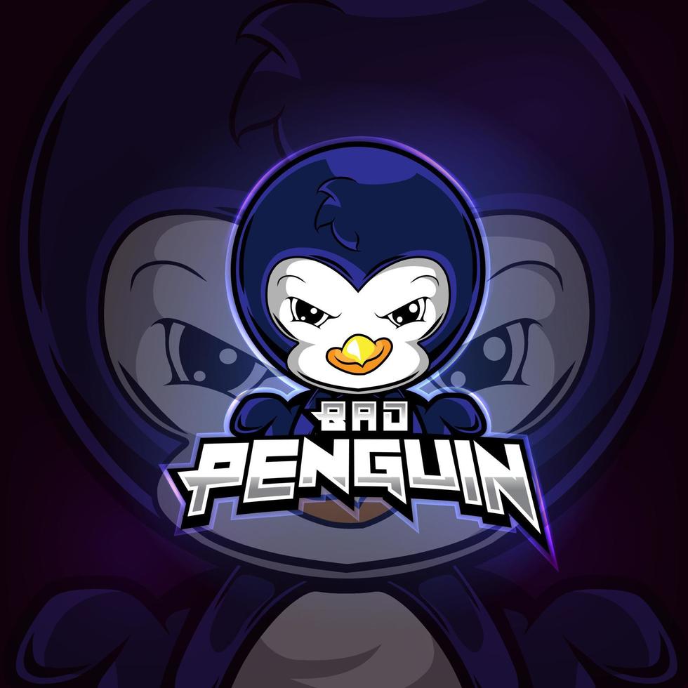 design de logotipo do bad pinguim mascote esport vetor