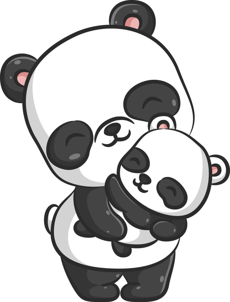 Desenho para colorir bonito panda abraçando seu bebê. Caprichoso