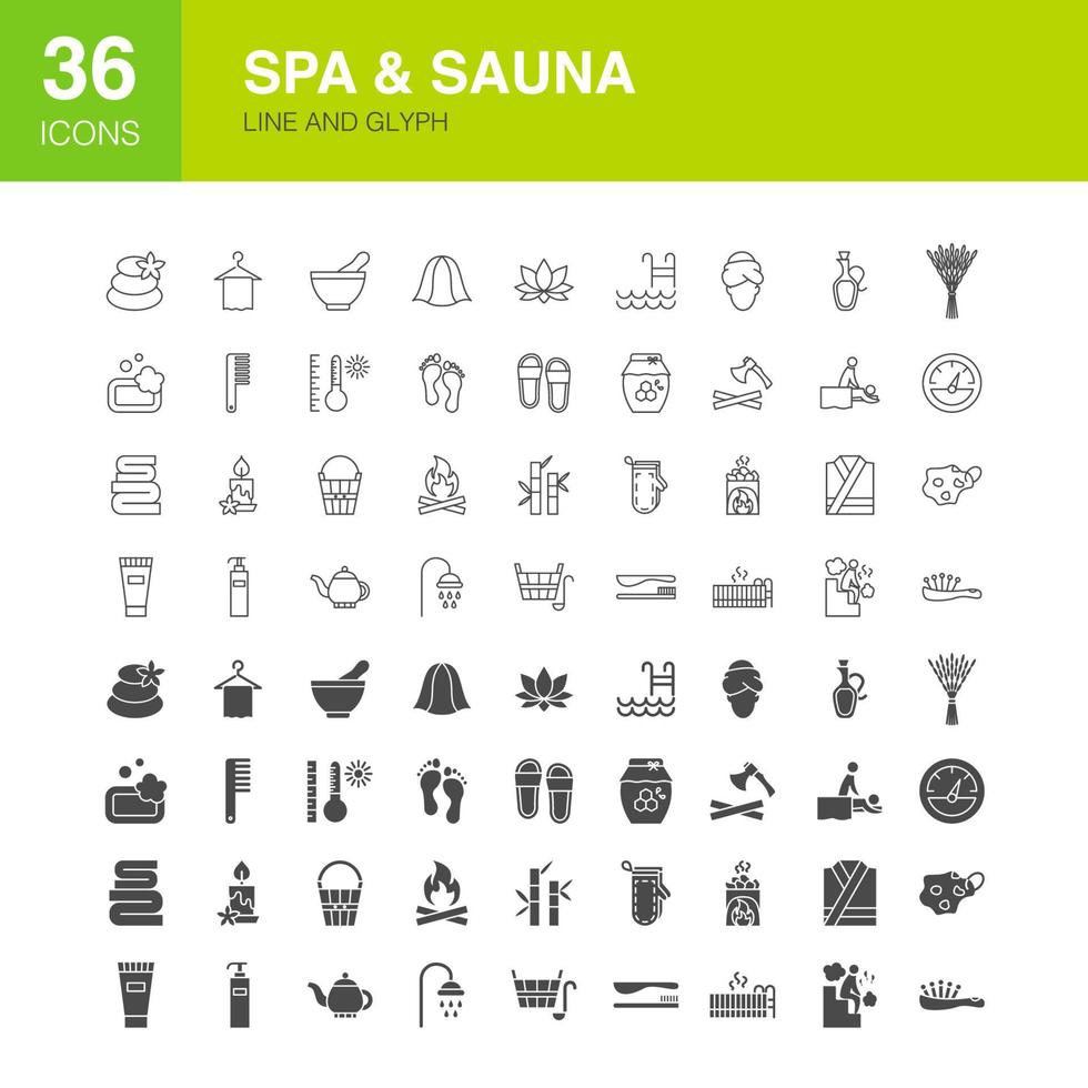ícones de glifo da web de linha de sauna vetor