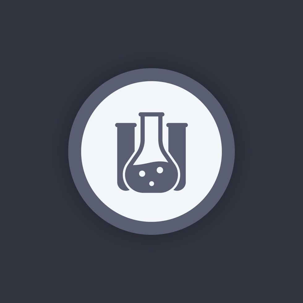 ícone redondo de química, tubo de vidro de laboratório, laboratório de química, ilustração vetorial vetor
