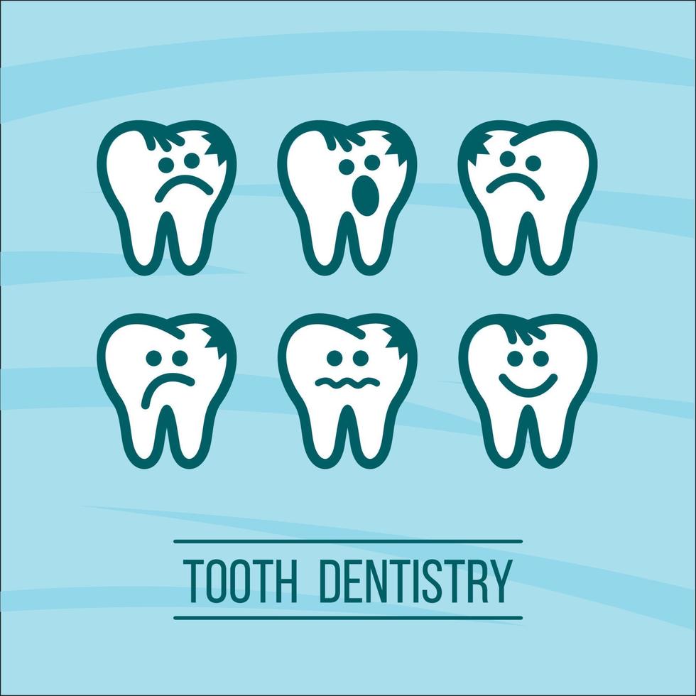 um conjunto de dentes saudáveis e doentes. símbolos da odontologia. vetor