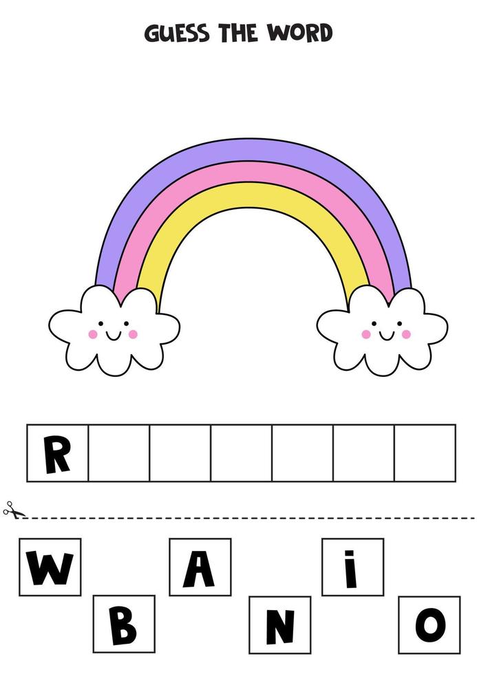 jogo de soletração para crianças. arco-íris bonito dos desenhos animados. vetor