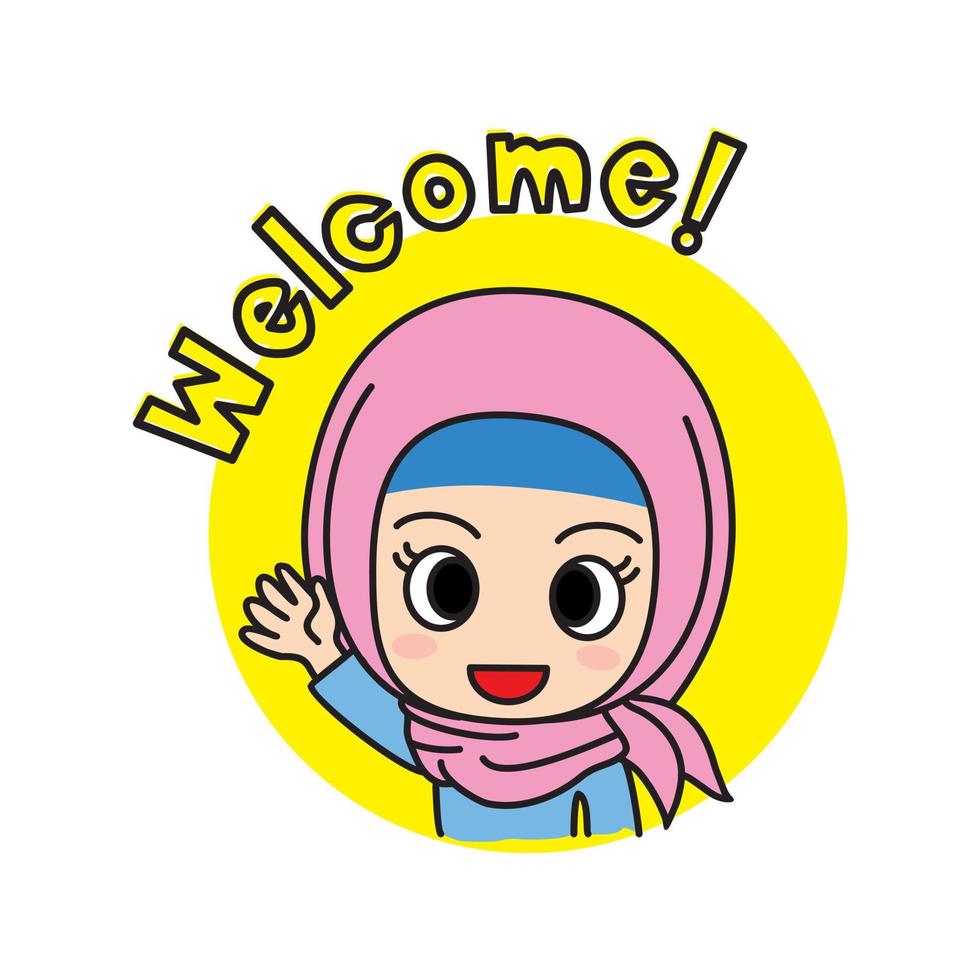 bem-vindo - adesivo de garota hijab fofa vetor