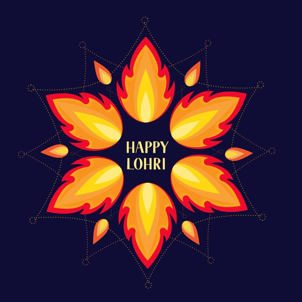 letras de lohri feliz com mandala colorida. festival indiano tradicional indiano do solstício de inverno. cartaz de celebração hindu. modelo de vetor para cartão de felicitações, convite de festa, banner, panfleto.