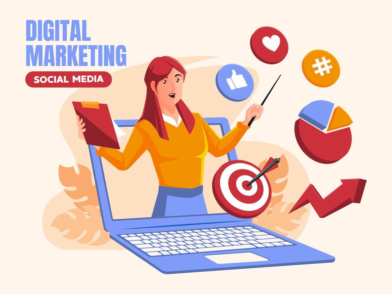 apresentação de mulher conceito de mídia social de marketing digital vetor