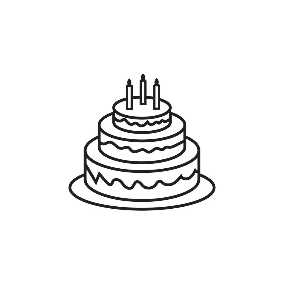 bolo de aniversário de linha arte com vela. símbolo do momento feliz de celebração em fundo branco. vetor