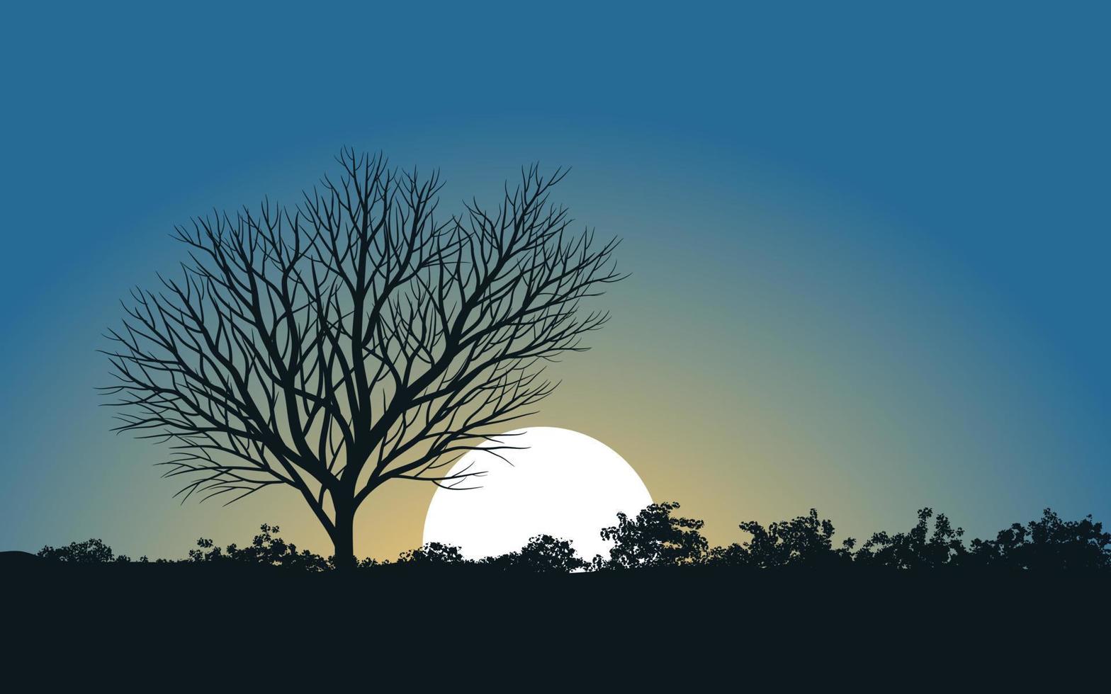 árvore solitária e horizonte ao nascer do sol vetor