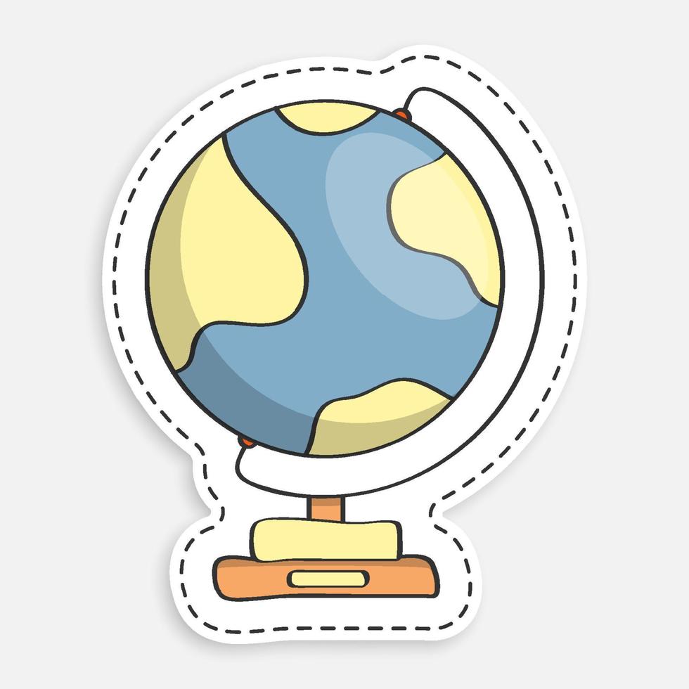 ícone dos desenhos animados do doodle globo escolar em stand. estudando geografia na escola. modelo do planeta Terra para treinamento. vetor isolado no fundo branco