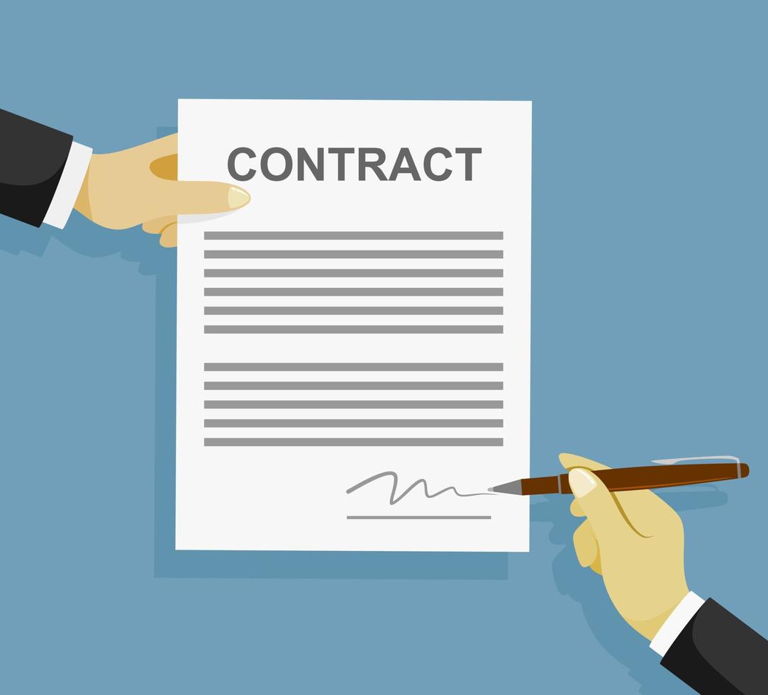 assinado papel acordo contrato ícone acordo caneta na mesa plana negócios ilustração vetorial vetor
