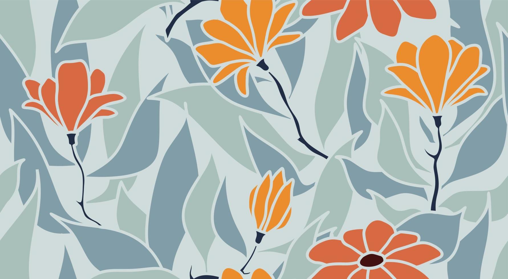 padrão sem emenda com flores abstratas e licença. design de superfície floral criativo. fundo do vetor