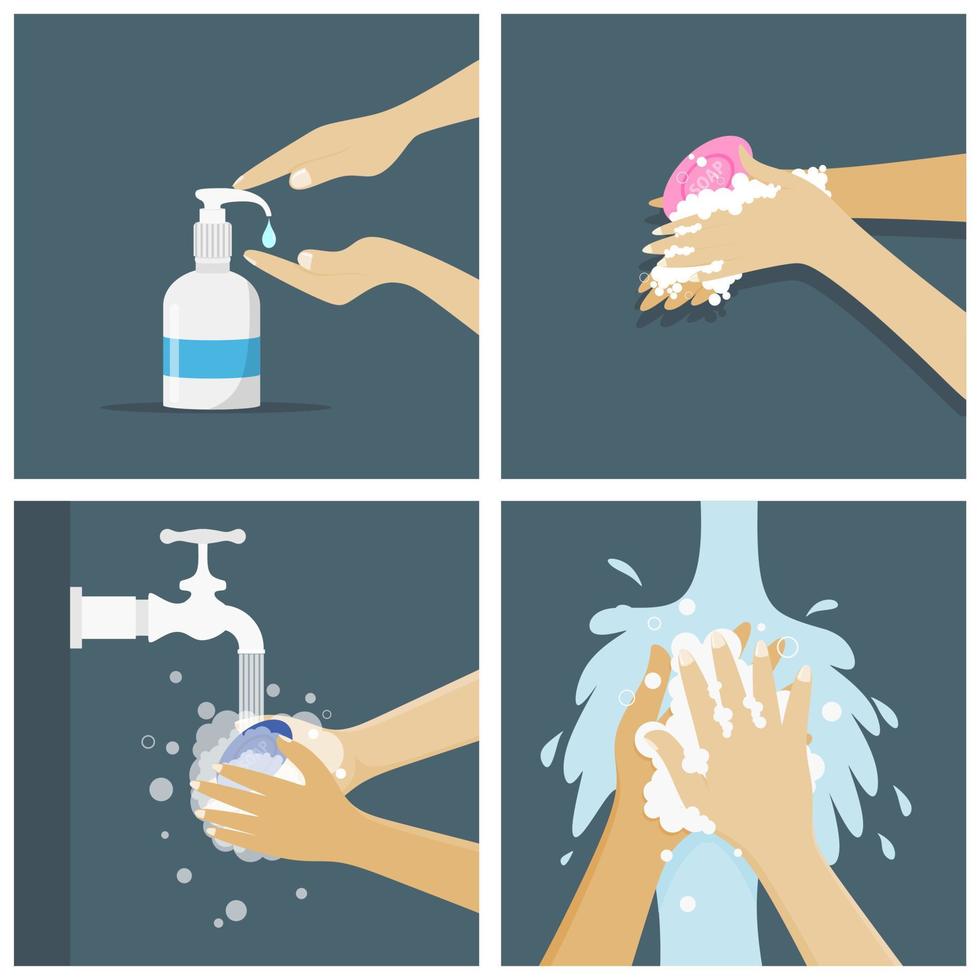 lavar as mãos com vetor de sabão.
