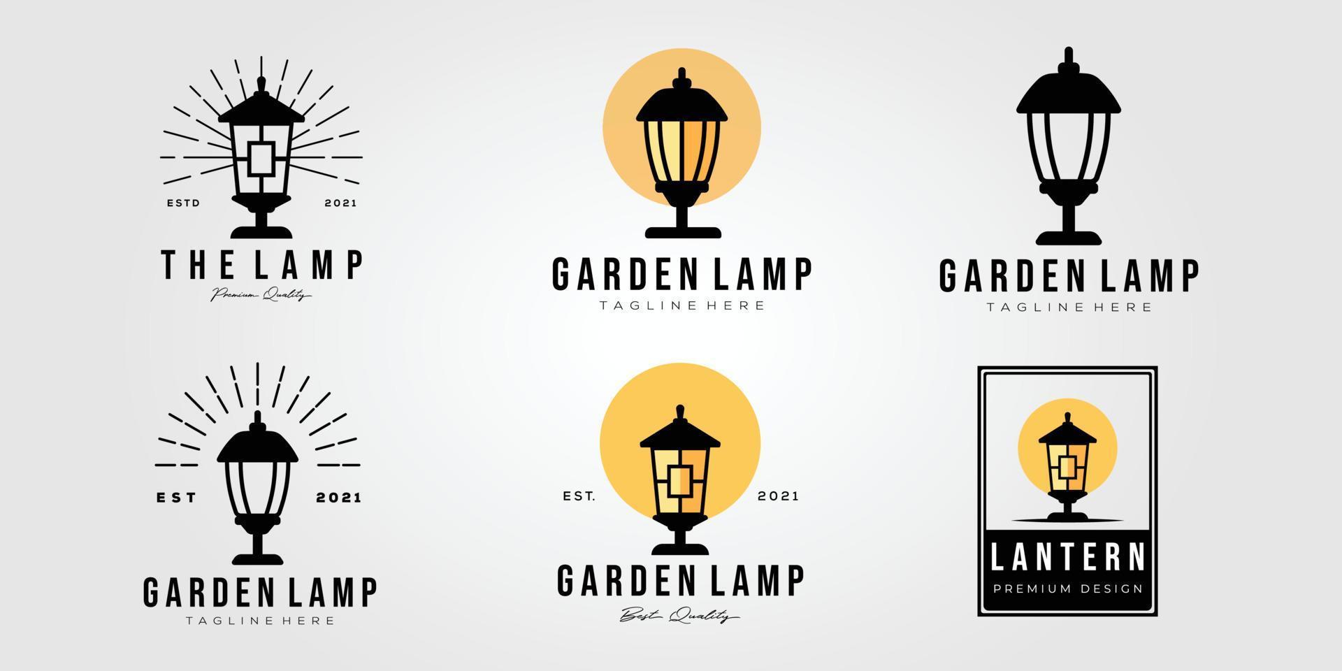 conjunto de luz de quintal e coleção de design de ilustração em vetor logotipo lâmpada de jardim