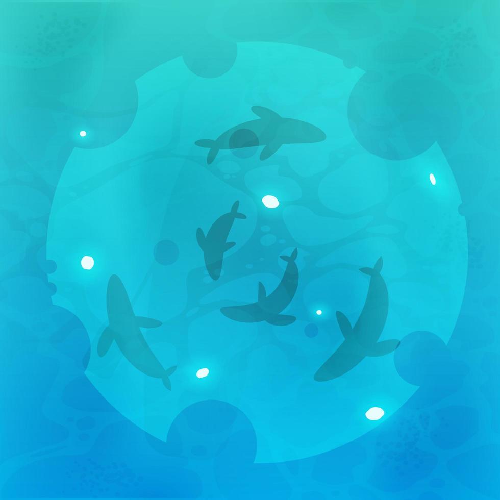 peixes na vista superior da água. oceano, rio ou lago com água azul clara. banner quadrado. ilustração vetorial. vetor