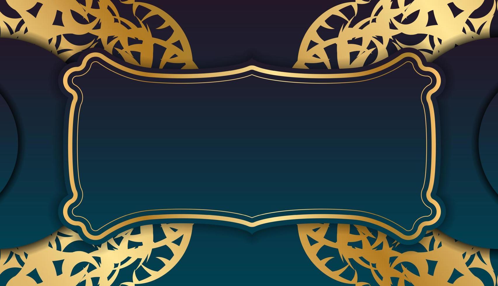 banner gradiente azul com padrão de luxo ouro para design sob o seu texto vetor