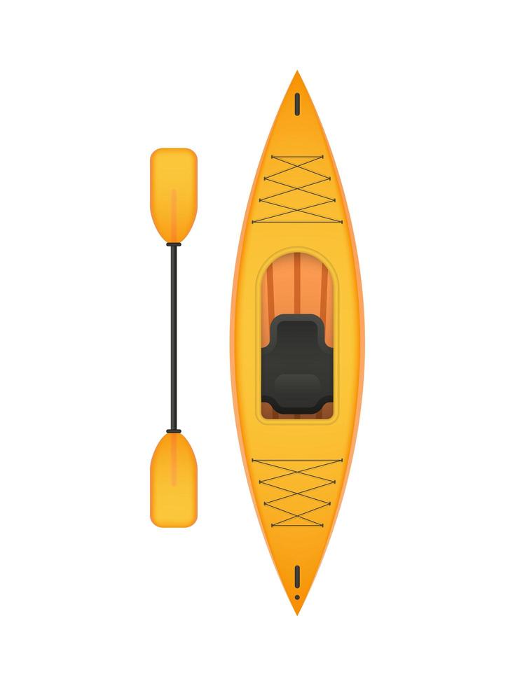 caiaque de plástico amarelo, parte de uma série de lanchas simples e esportes aquáticos. ilustrações vetoriais. vetor