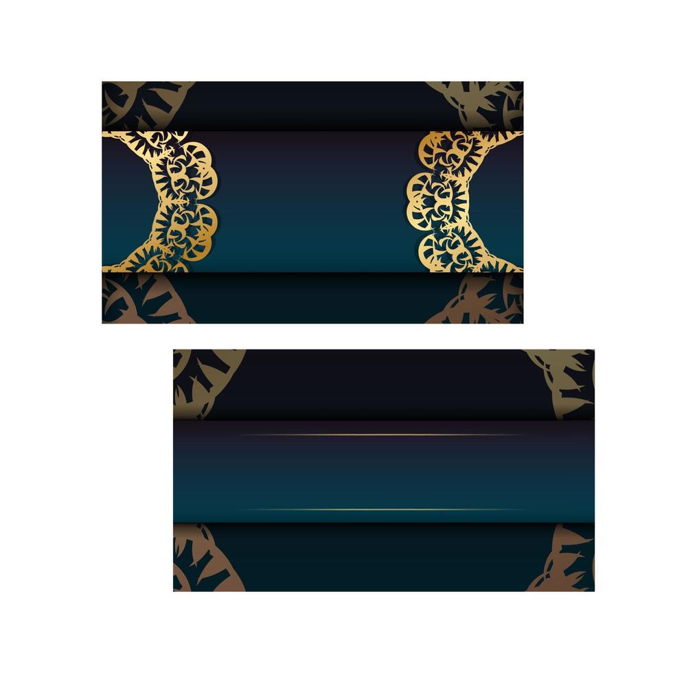 modelo de cartão com um gradiente de cor azul com luxuosos enfeites de ouro para seu projeto. vetor