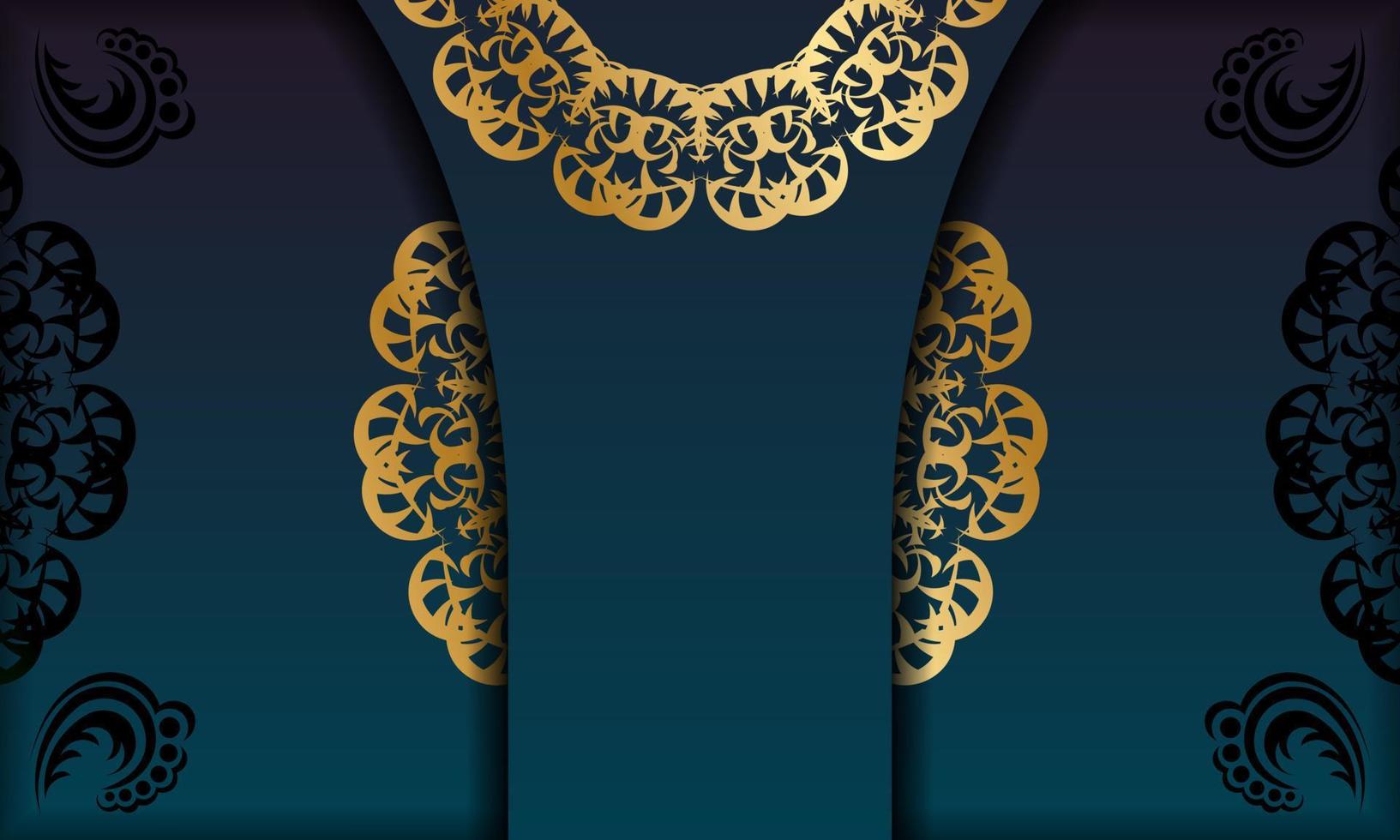 banner gradiente azul com padrão de mandala dourado para design sob logotipo ou texto vetor