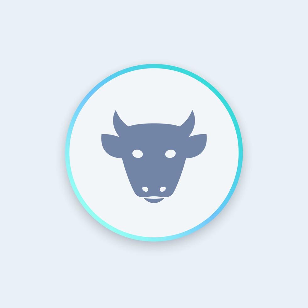 ícone de gado, sinal de fazenda de gado, vista frontal de cabeça de vaca, ícone redondo de fazenda de gado, ilustração vetorial vetor
