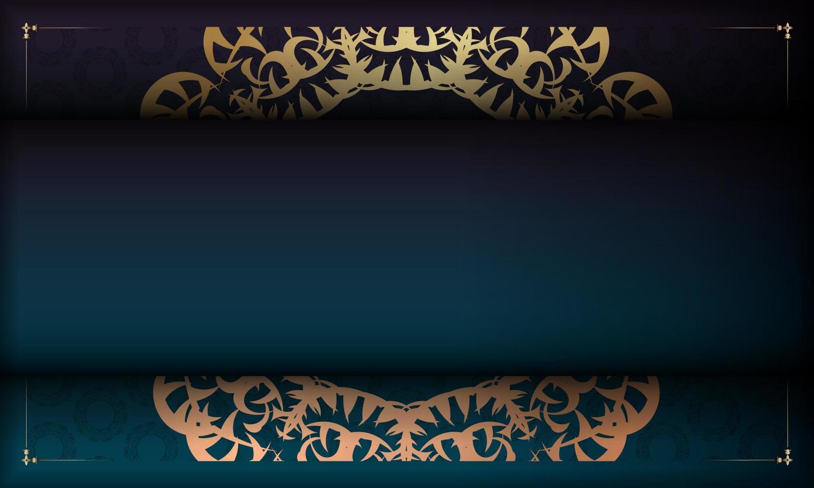 banner gradiente azul com ornamentos de ouro indiano e local para logotipo ou texto vetor