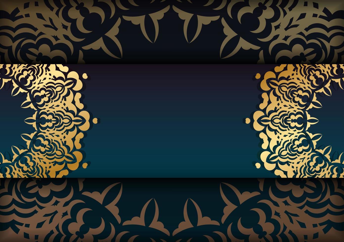 modelo de cartão de felicitações com gradiente de cor azul com ornamentos de ouro grego preparados para a tipografia. vetor
