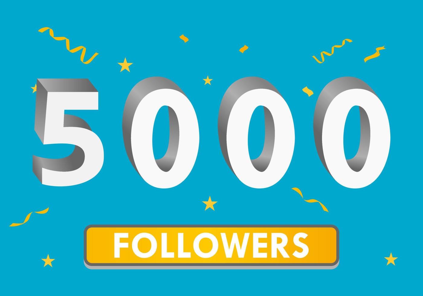 ilustração números 3d para mídia social 5 mil curtidas, agradecimentos, comemorando os fãs dos assinantes. banner com 5000 seguidores vetor