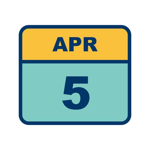 Data de 5 de abril em um calendário de dia único vetor