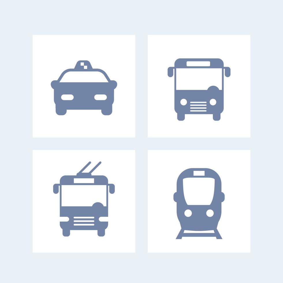 ícones de transporte da cidade, vetor de transporte público, ícone de ônibus, sinal de metrô, táxi, pictogramas de transporte público, ícone de ônibus isolado