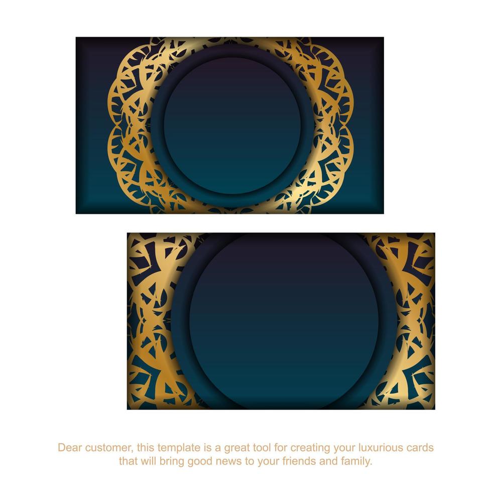 cartão gradiente azul com padrão vintage ouro para a sua marca. vetor