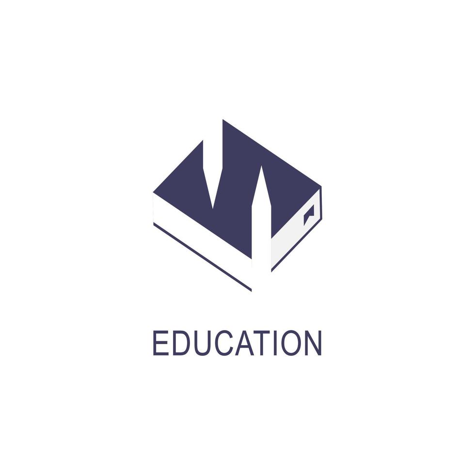 modelo de design de logotipo de educação simples. ícone de livro e emblema de lápis para ilustração vetorial de cursos, classes e escolas. educação online, e-book, empresa de negócios, biblioteca, loja e conceito de aprendizagem vetor