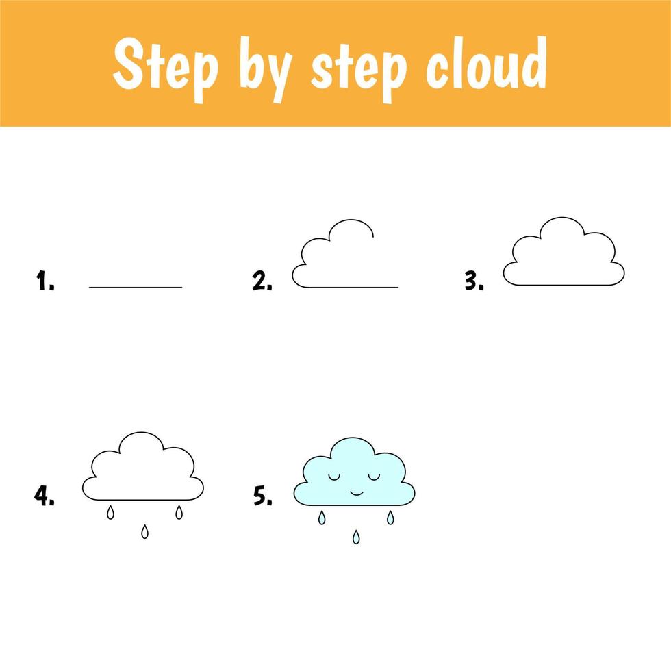 tutorial de desenho para crianças. nível fácil. folhas de educação. como desenhar nuvens vetor