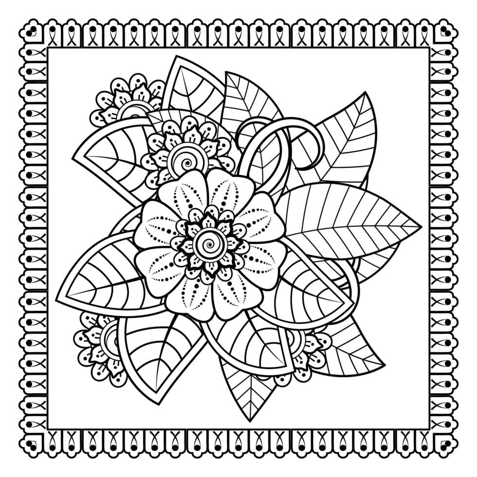 flor mehndi para henna, mehndi, tatuagem, decoração. ornamento decorativo em estilo oriental étnico, ornamento de doodle, desenho de mão de contorno. página do livro para colorir. vetor