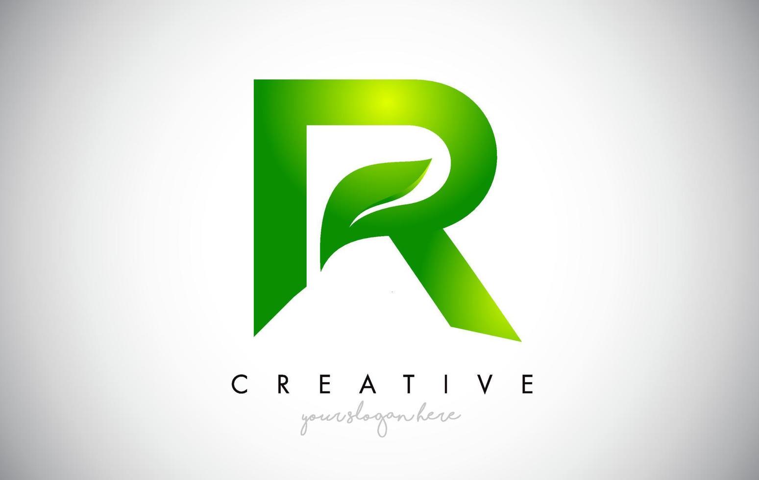 r leaf letter logo icon design em ilustração vetorial de cores verdes. vetor
