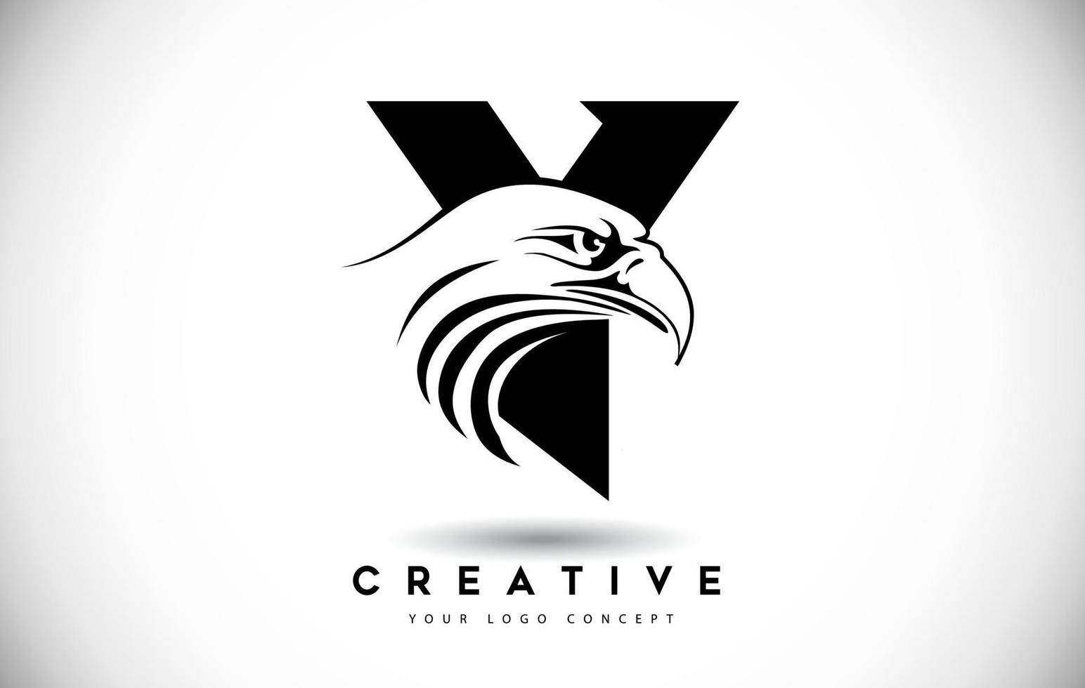 letra y logotipo de águia com ilustração em vetor cabeça de águia criativa.