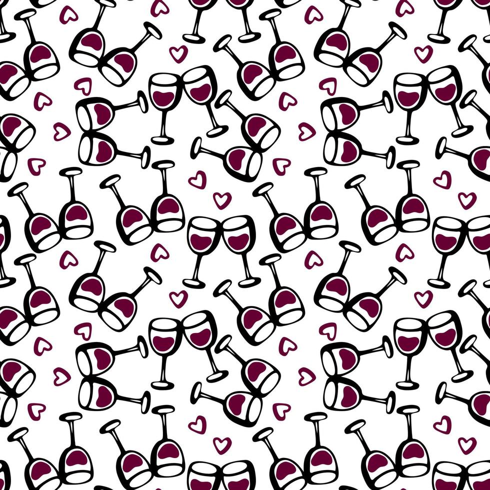 sem costura doodle padrão com copo de vinho de felicidades. ilustração vetorial. vetor