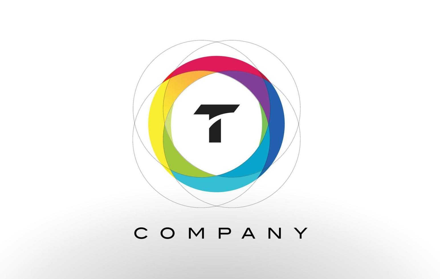 logotipo da letra t com desenho de círculo de arco-íris. vetor