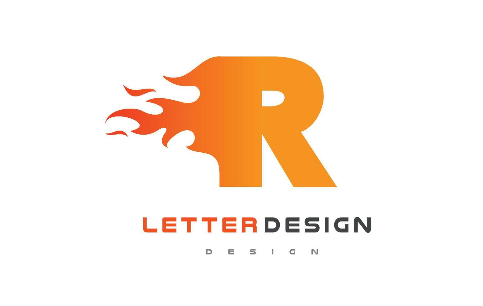 design do logotipo da chama da letra r. conceito de rotulação do logotipo de fogo. vetor