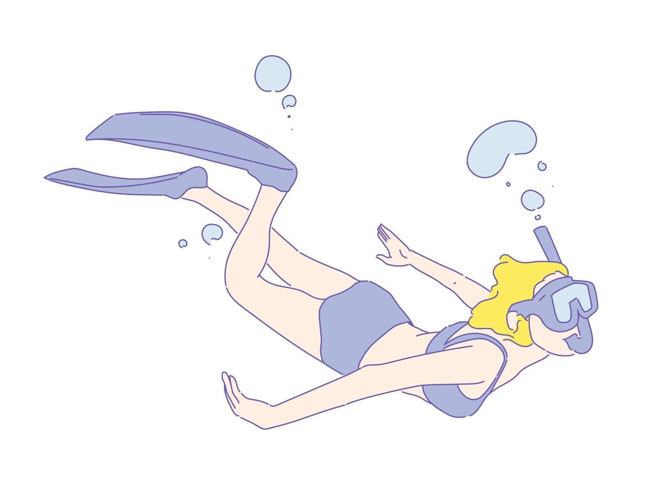 menina ou mulher mergulhadora livre, mergulho livre em trajes de banho vetor