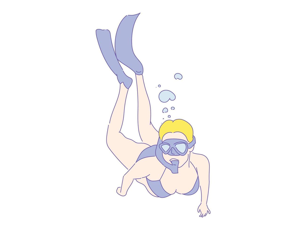 menina ou mulher mergulhadora livre, mergulho livre em trajes de banho vetor