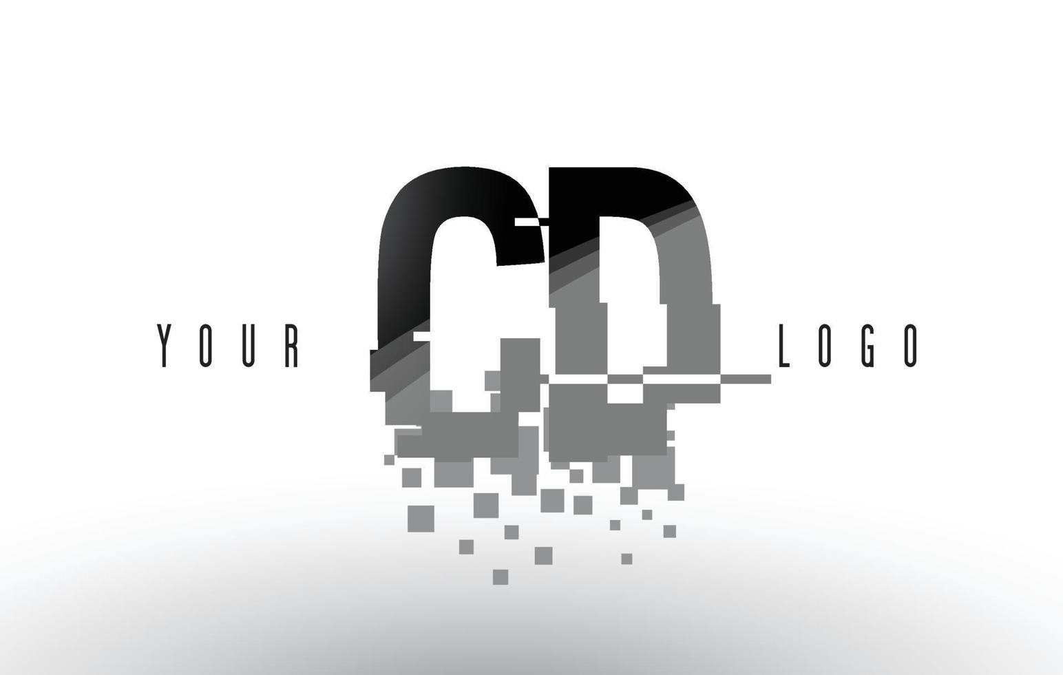 logotipo da letra cd cd pixel com quadrados pretos digitais quebrados vetor